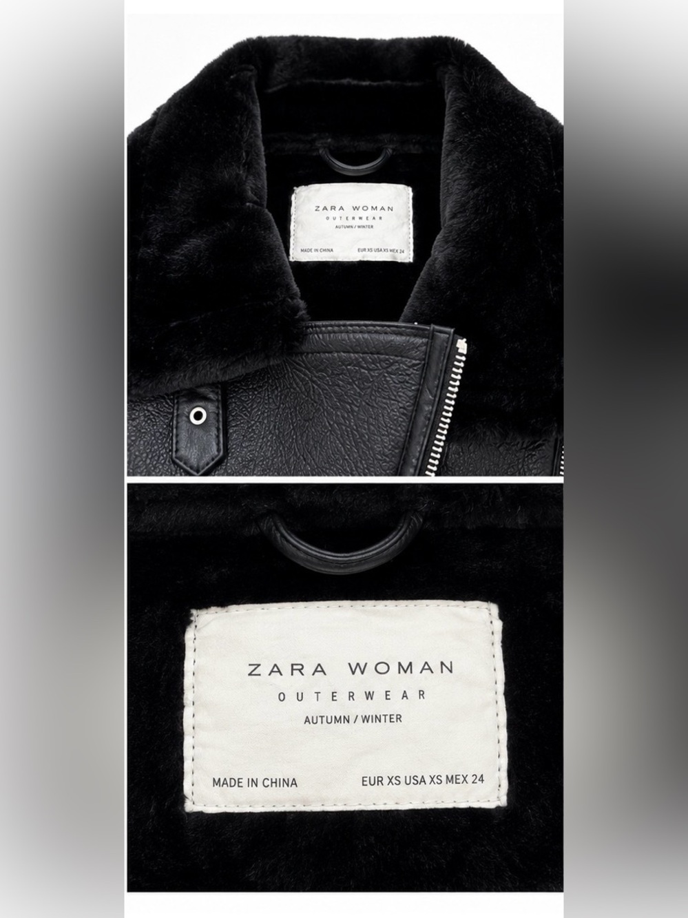 Zara Black Faux Leather Shearling Biker Jacket - Picture 2 of 3